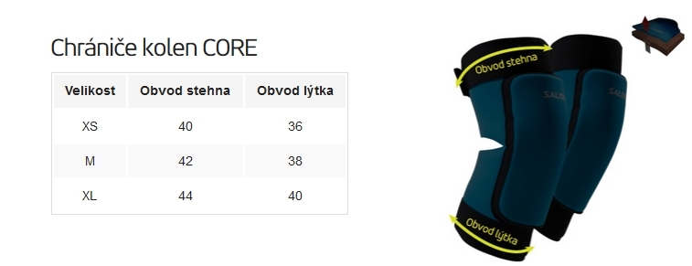 Velikostní tabulky SALMING chrániče kolen Core Knee Pads Cyan Blue